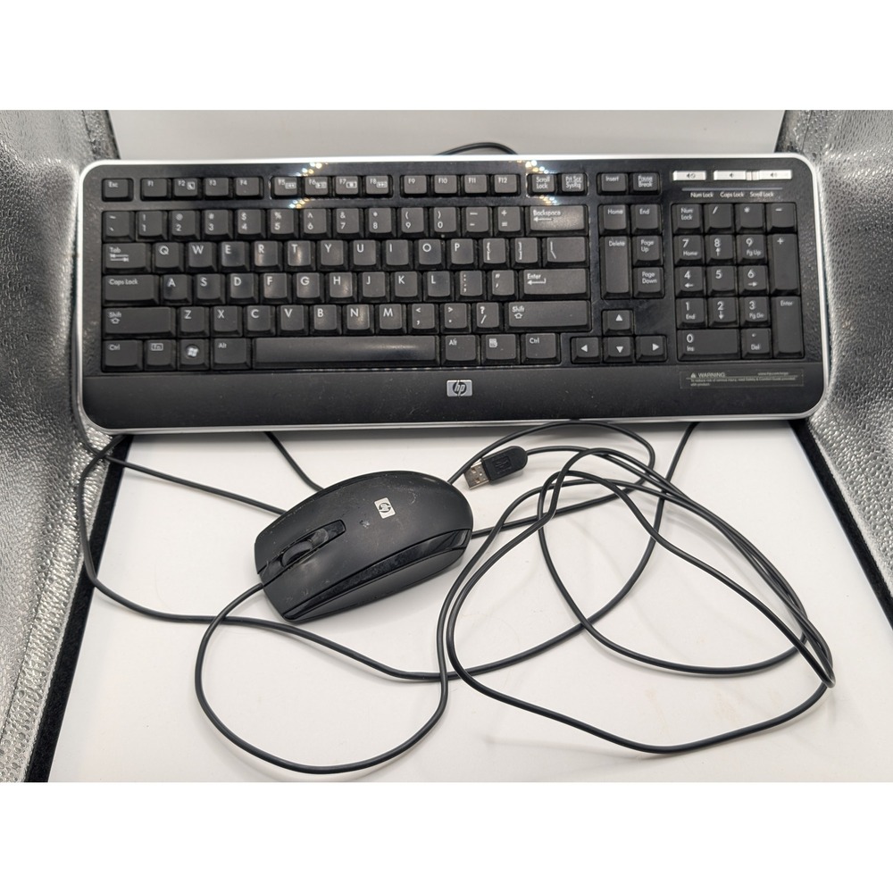 HP KB2101U Wired Keyboard and N910U Optical Mouse Set Black Silver USB